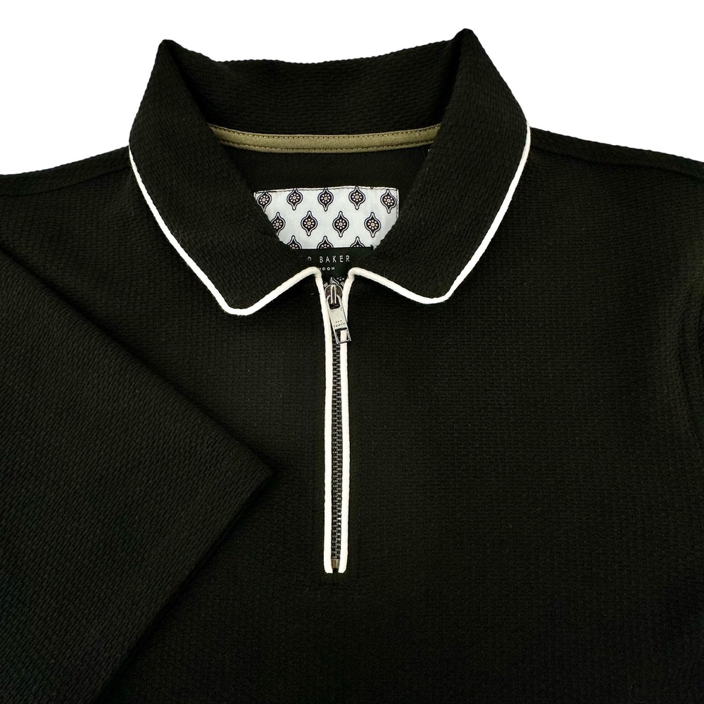 Ted Baker London Mens Flamin Black Textured Quarter Zip Polo Shirt Size 3 M
